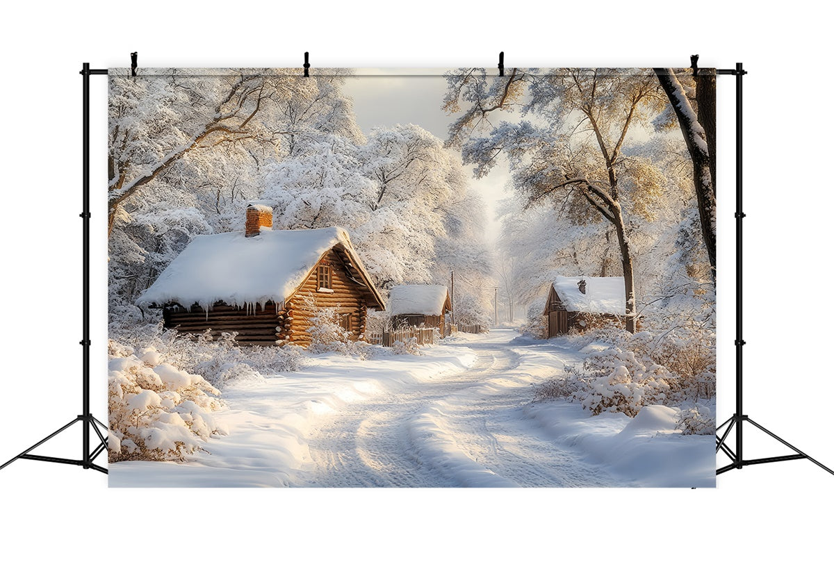 Winter Snow Backdrop Snowy Log Cabin Trail Backdrop CSH57-238