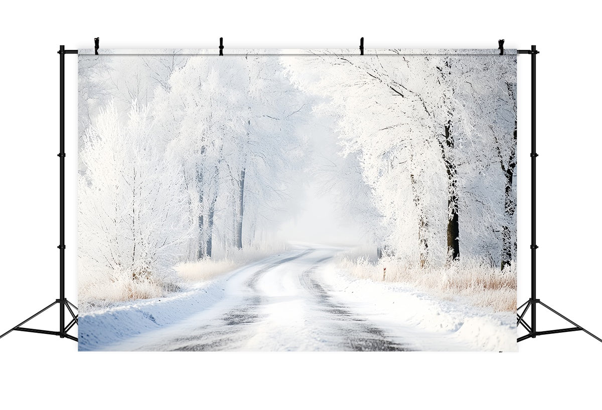Winter Forest Backdrop Silent Snow Curve Road Backdrop CSH57-240