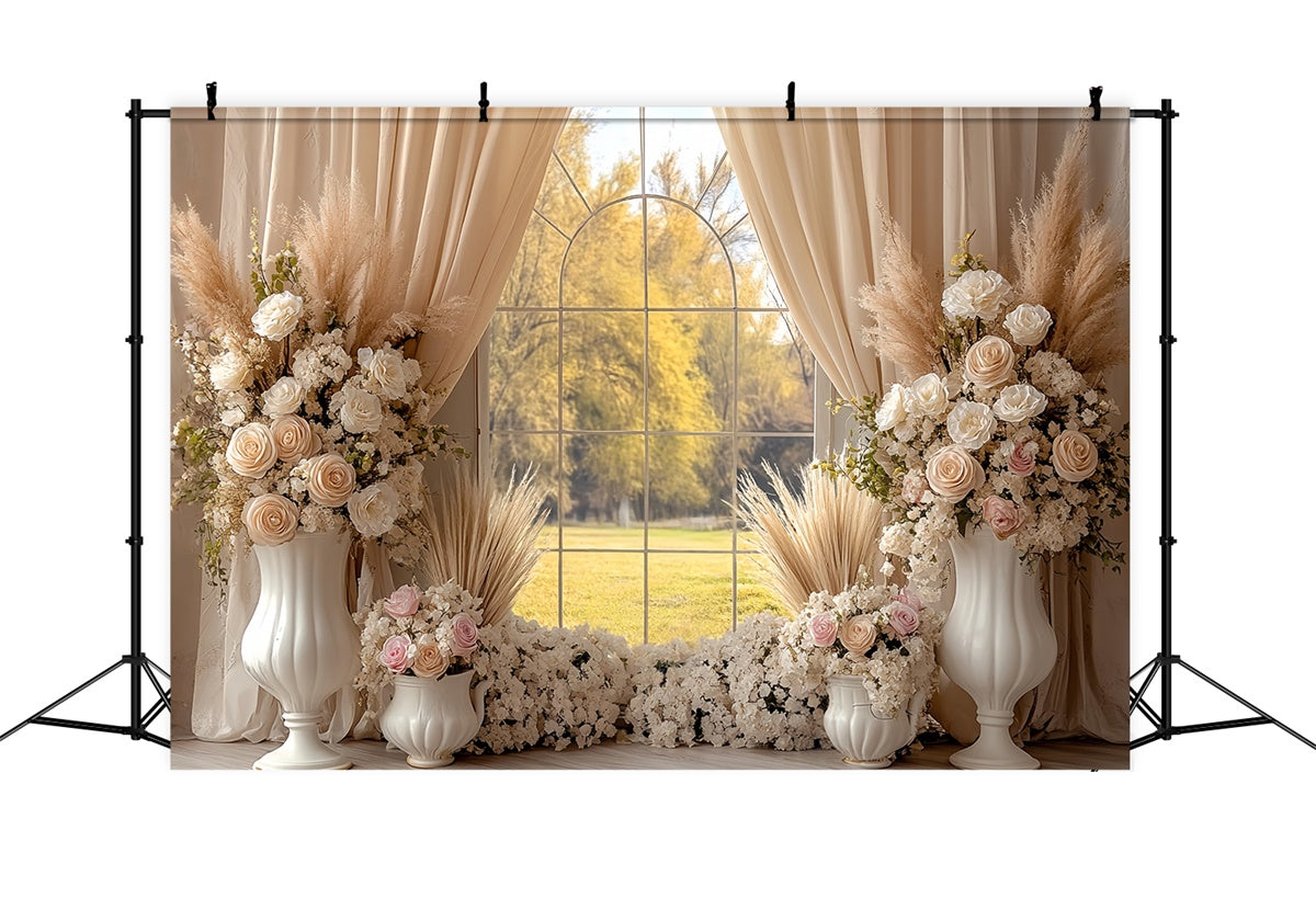 Boho Photo Backdrop Cream Rose Window Garden Backdrop CSH57-294