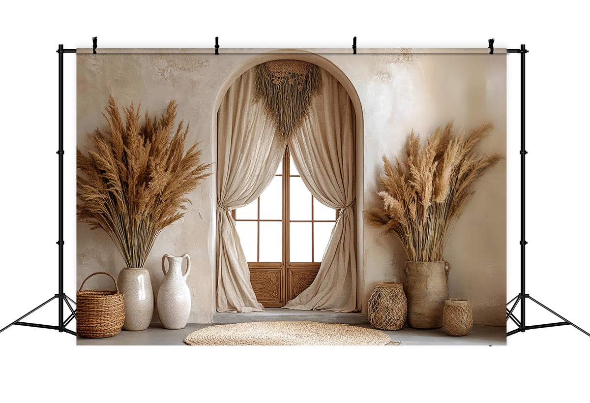 Bohemian Style Backdrop Pampas Window Retreat Backdrop CSH57-309