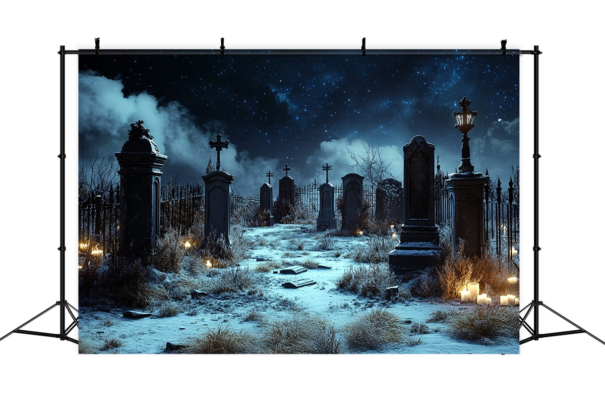 Halloween Graveyard Backdrop Starlit Cemetery Silence Backdrop CSH57-66