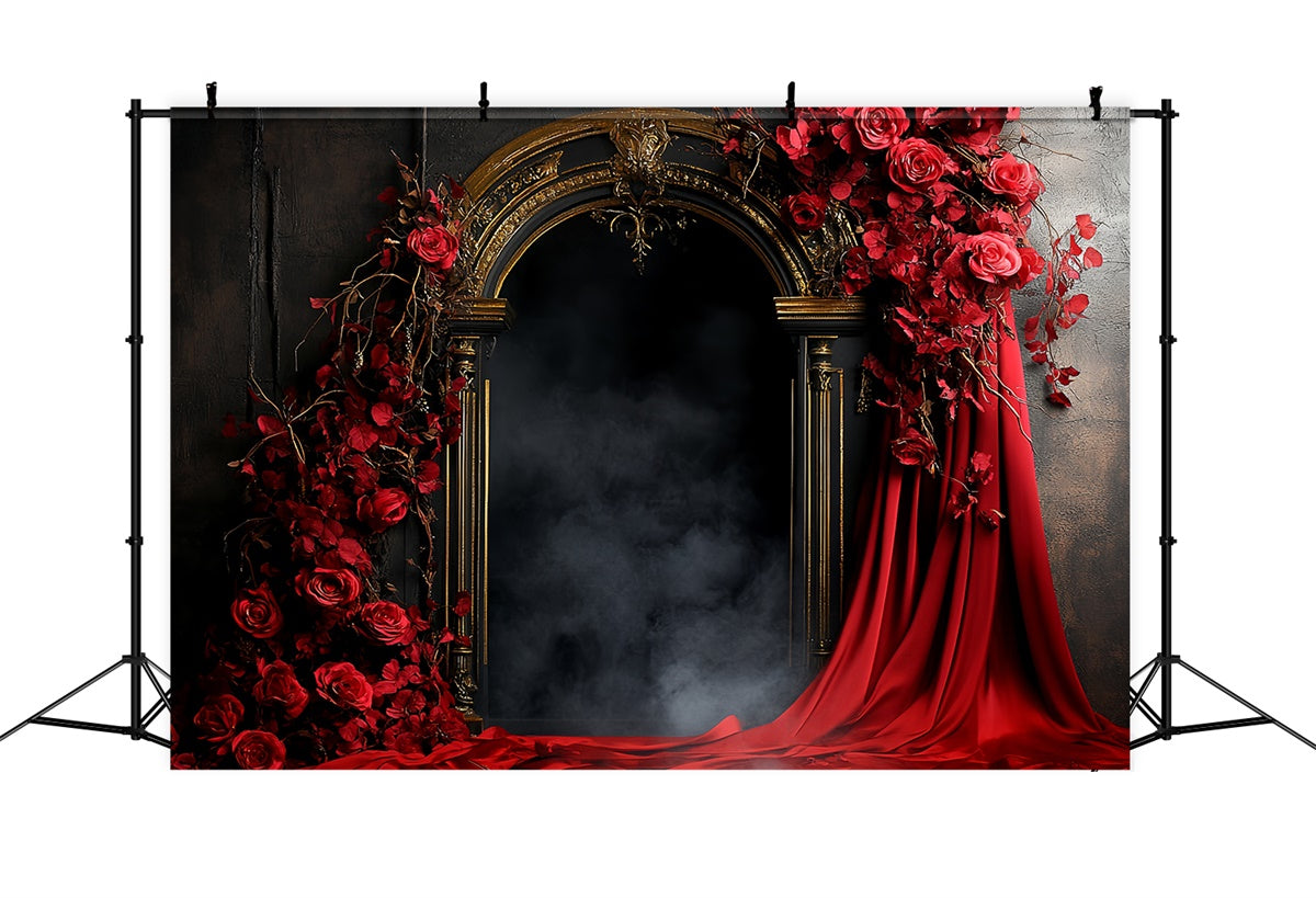 Vintage Backdrops Golden Arch Crimson Roses Backdrop CSH57-86