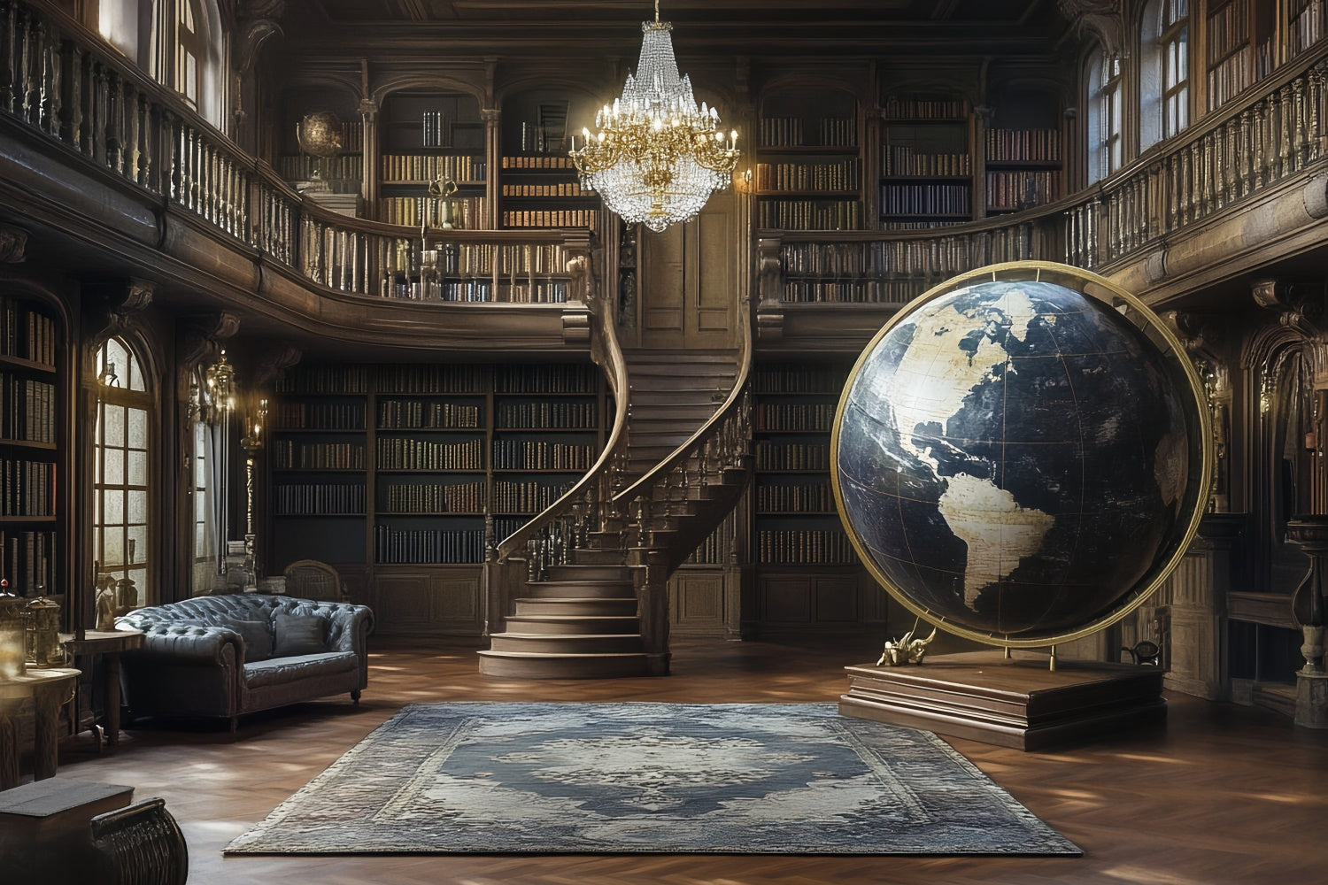 Vintage Studio Backdrop Antique Library Globe Backdrop CSH57-88