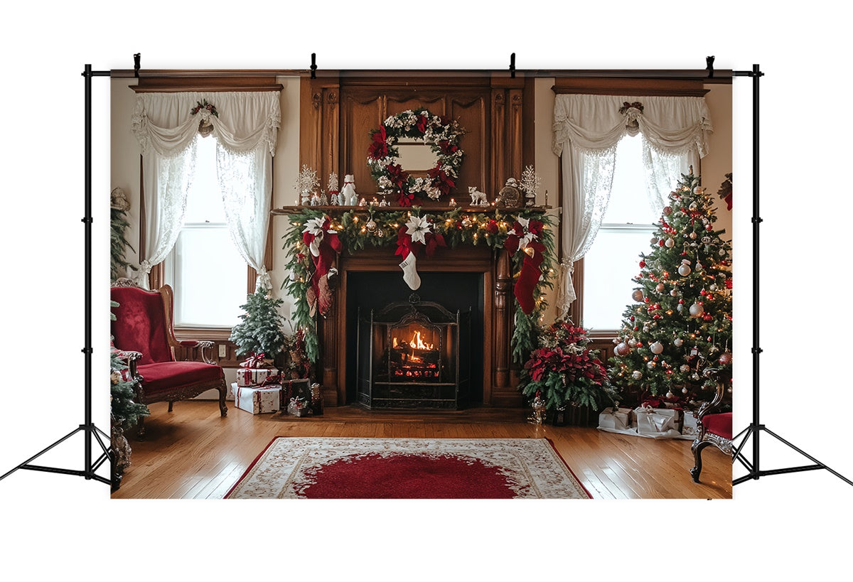 Vintage Christmas Backdrop Cozy Fireplace Cheer Backdrop CSH57-91
