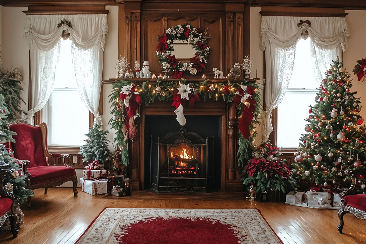 Vintage Christmas Backdrop Cozy Fireplace Cheer Backdrop CSH57-91