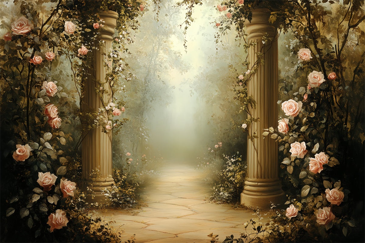 Vintage Photo Backdrop Classical Rose Pathway Backdrop CSH57-97