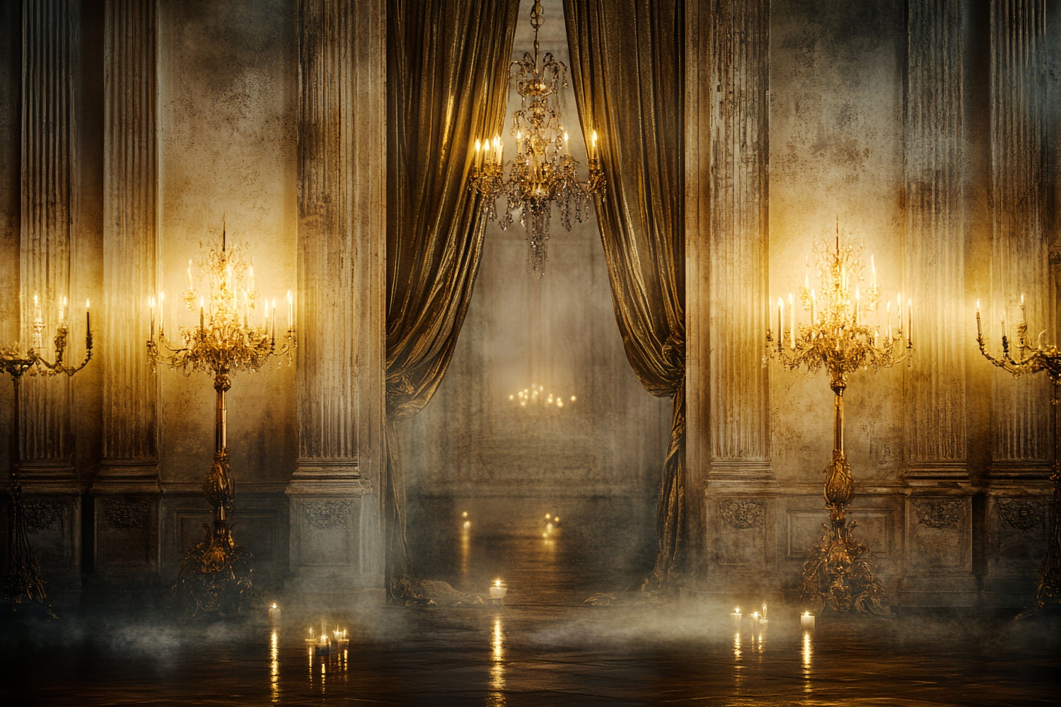 Baroque Backdrop Candlelit Golden Hall Vintage Photo Backdrop CSH57-99