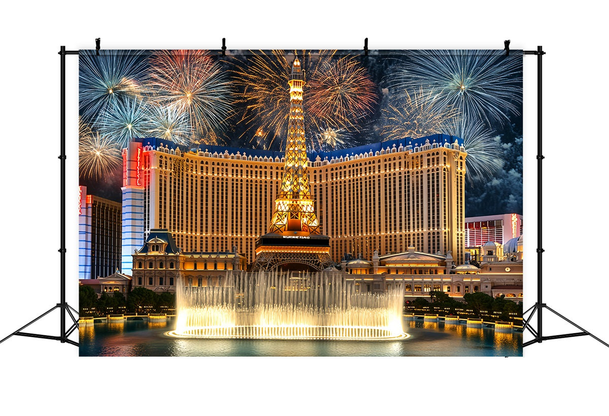 Las Vegas Backdrop Sparkling Fireworks Deluxe Fountain Paris Hotel Vegas Photo backdrop CSH58-10