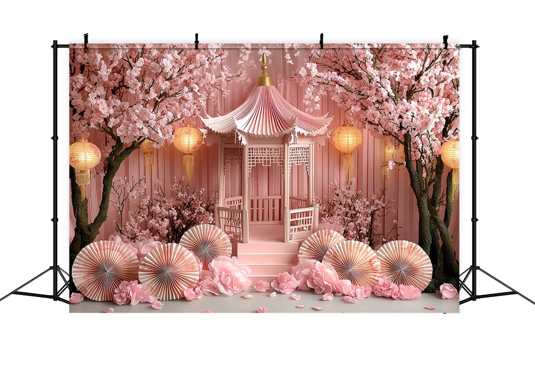 Cherry Blossom Backdrop Pink Flower Lantern Pavilion Spring Backdrop CSH58-102