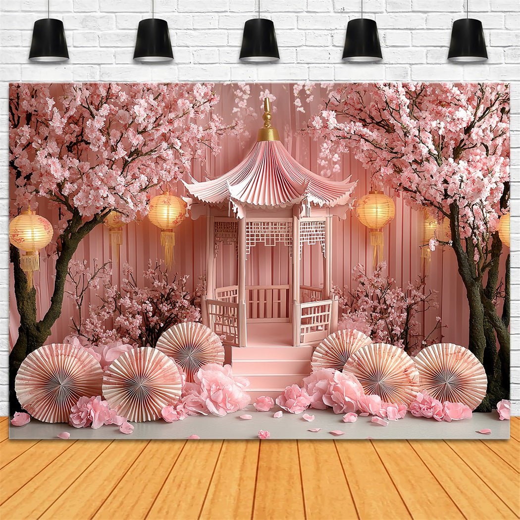 Cherry Blossom Backdrop Pink Flower Lantern Pavilion Spring Backdrop CSH58-102