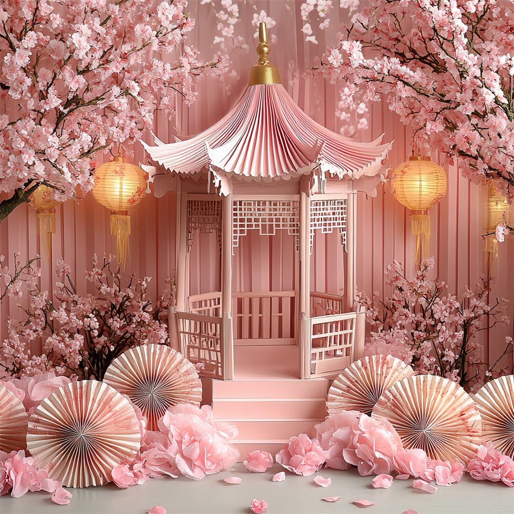 Cherry Blossom Backdrop Pink Flower Lantern Pavilion Spring Backdrop CSH58-102