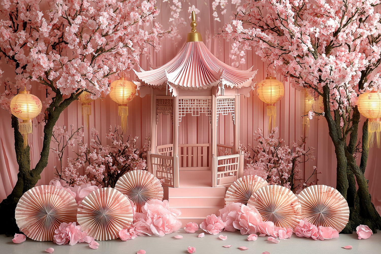 Cherry Blossom Backdrop Pink Flower Lantern Pavilion Spring Backdrop CSH58-102
