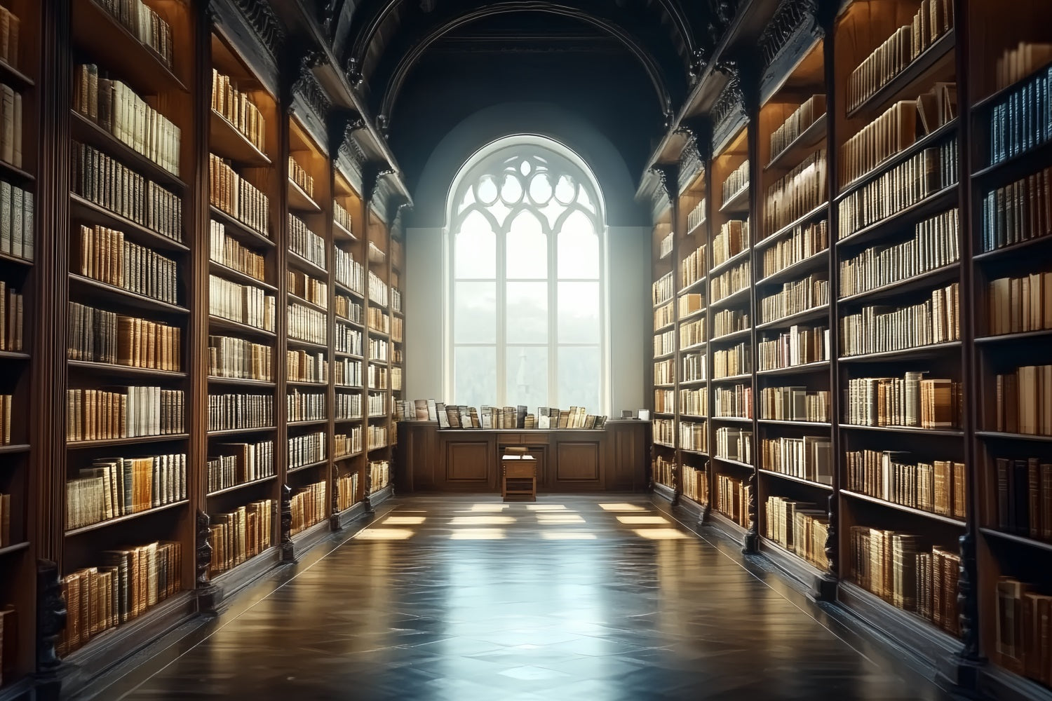 Library Backdrop Golden Aisle Library Bookshelves School Photo Backdrop CSH58-107