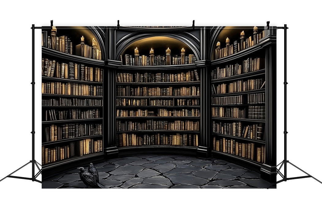 Library Backdrop Dark Arched Gothic Library Back to School Backdrop CSH58-108