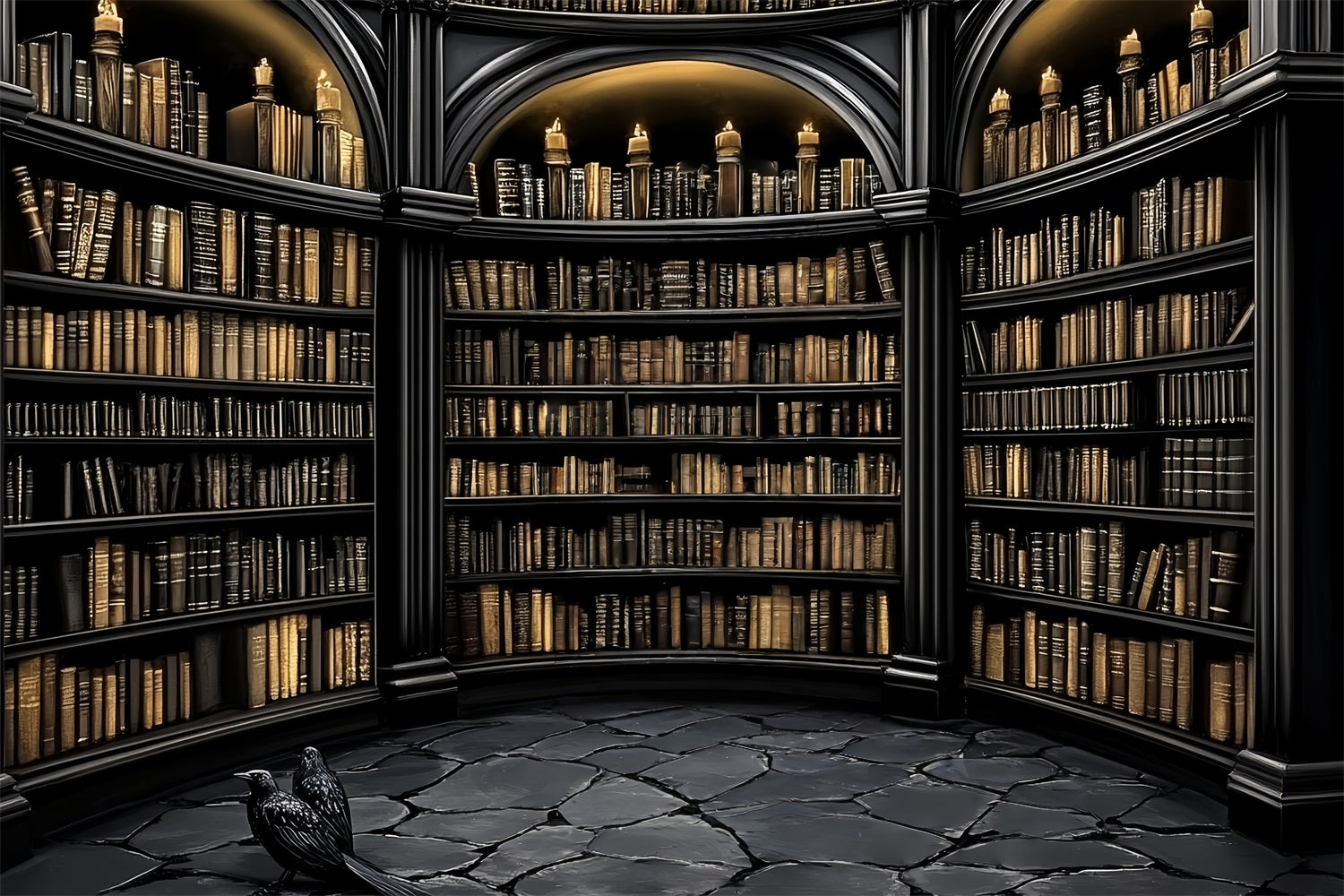 Library Backdrop Dark Arched Gothic Library Back to School Backdrop CSH58-108