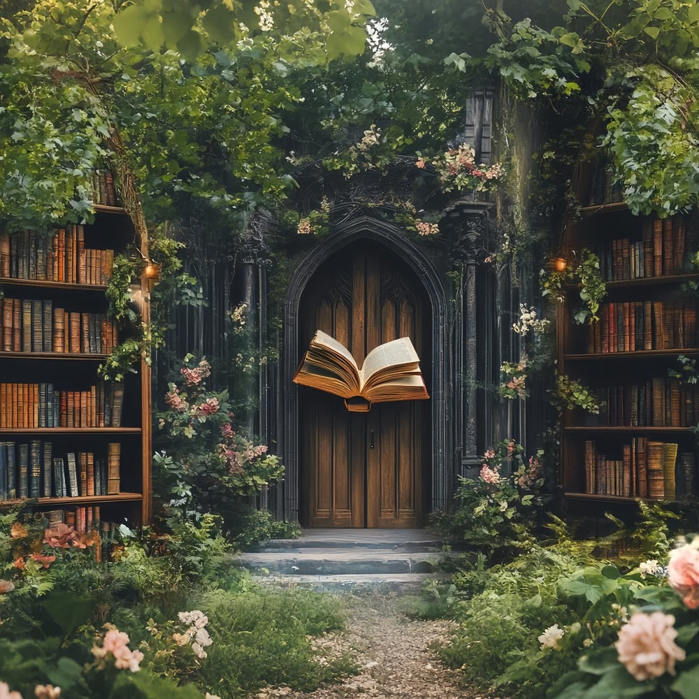 Library Backdrop Enchanted Garden Library Entrance School Backdrop CSH58-109