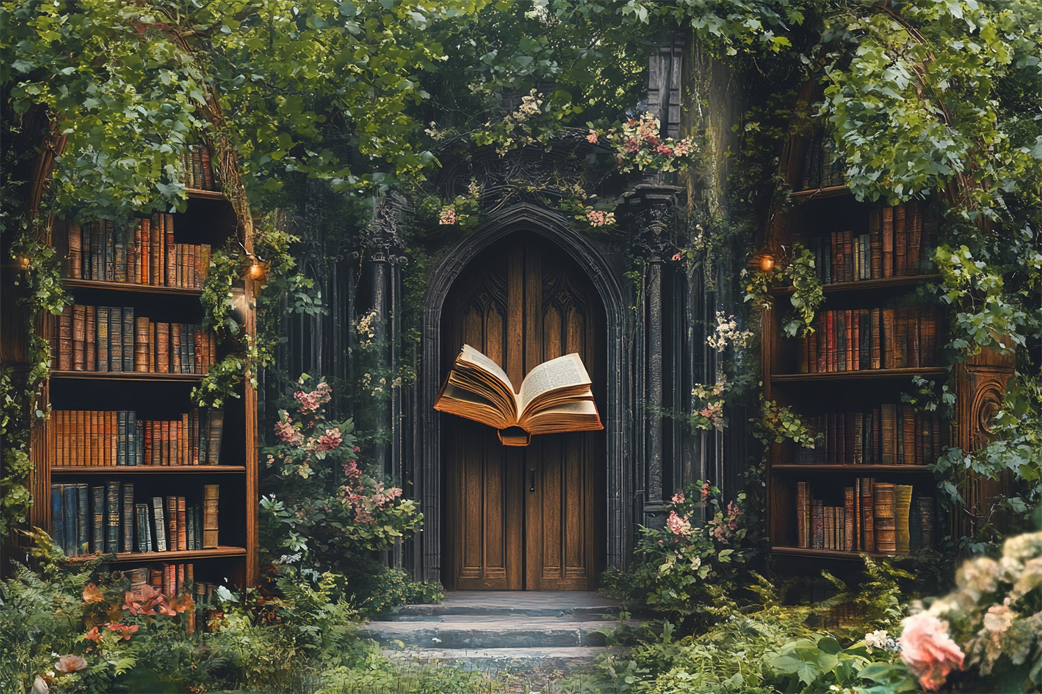 Library Backdrop Enchanted Garden Library Entrance School Backdrop CSH58-109