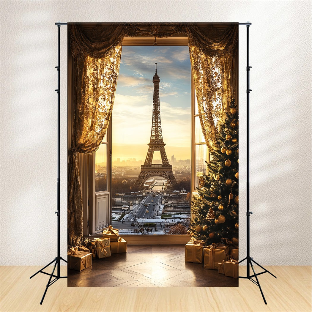 Eiffel Tower Backdrop Golden Hour Paris Christmas Paris Backdrop CSH58-11