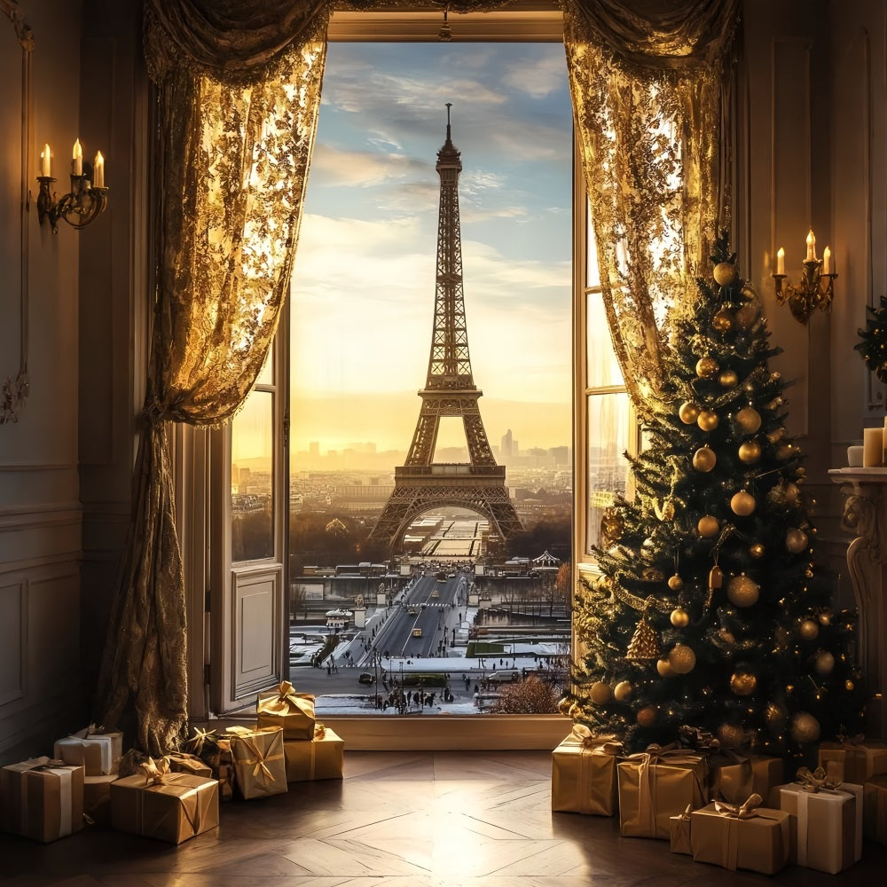 Eiffel Tower Backdrop Golden Hour Paris Christmas Paris Backdrop CSH58-11
