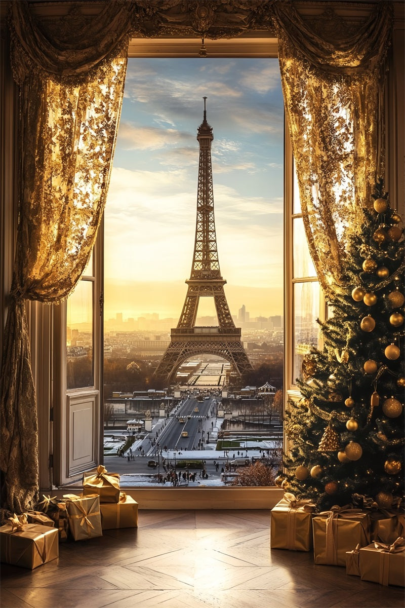 Eiffel Tower Backdrop Golden Hour Paris Christmas Paris Backdrop CSH58-11
