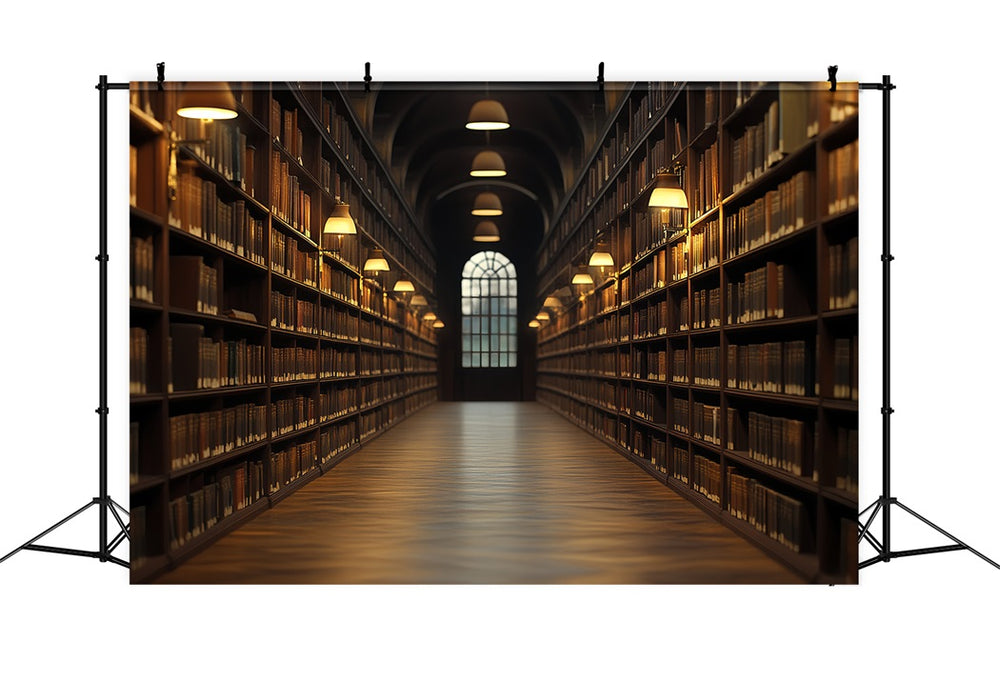 Library Backdrop Warm Lantern Library Corridor School Picture Backdrop