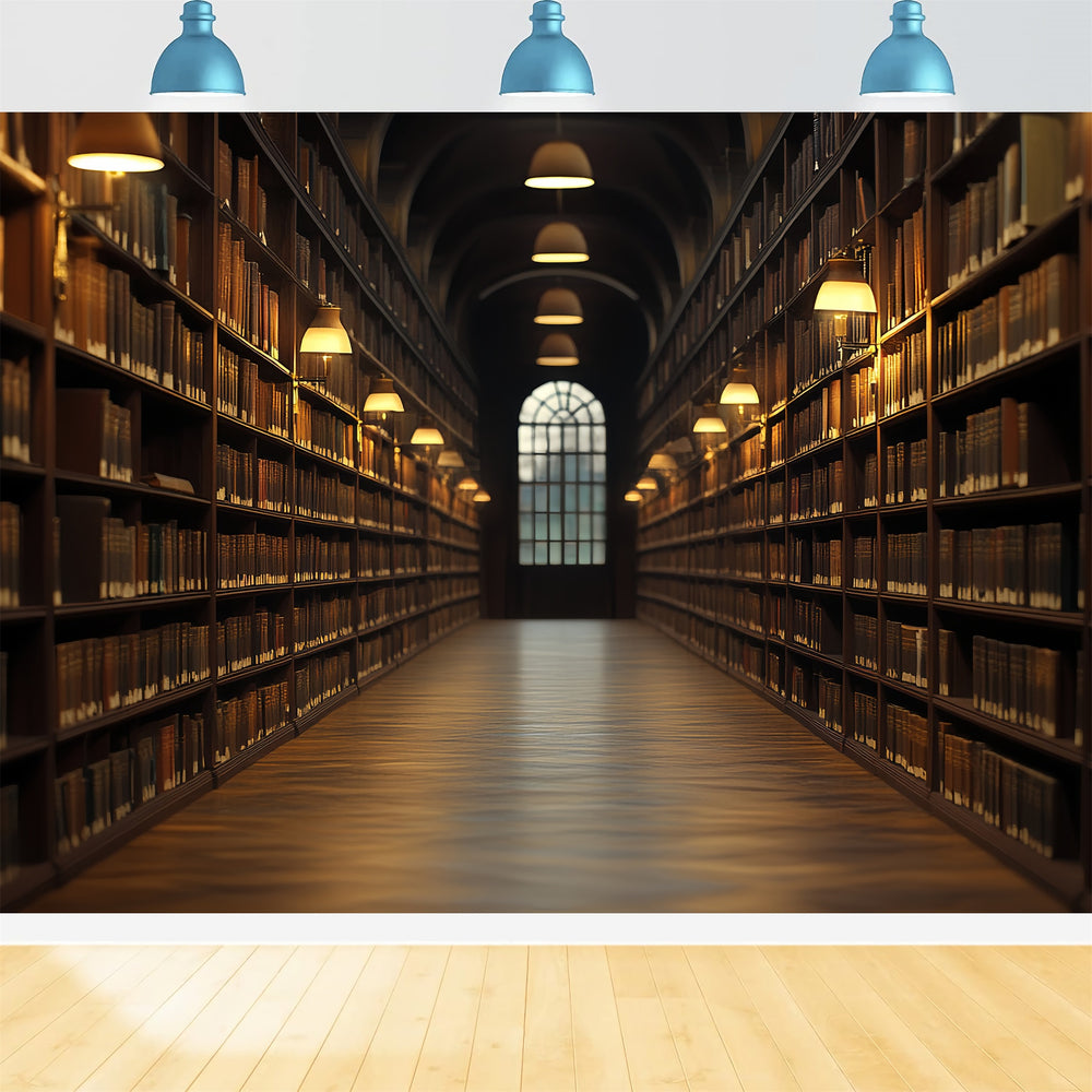 Library Backdrop Warm Lantern Library Corridor School Picture Backdrop