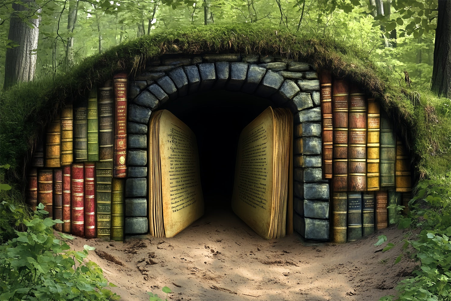 Book Backdrop Forest Tunnel Ancient Pages Back To School Backdrops CSH58-113