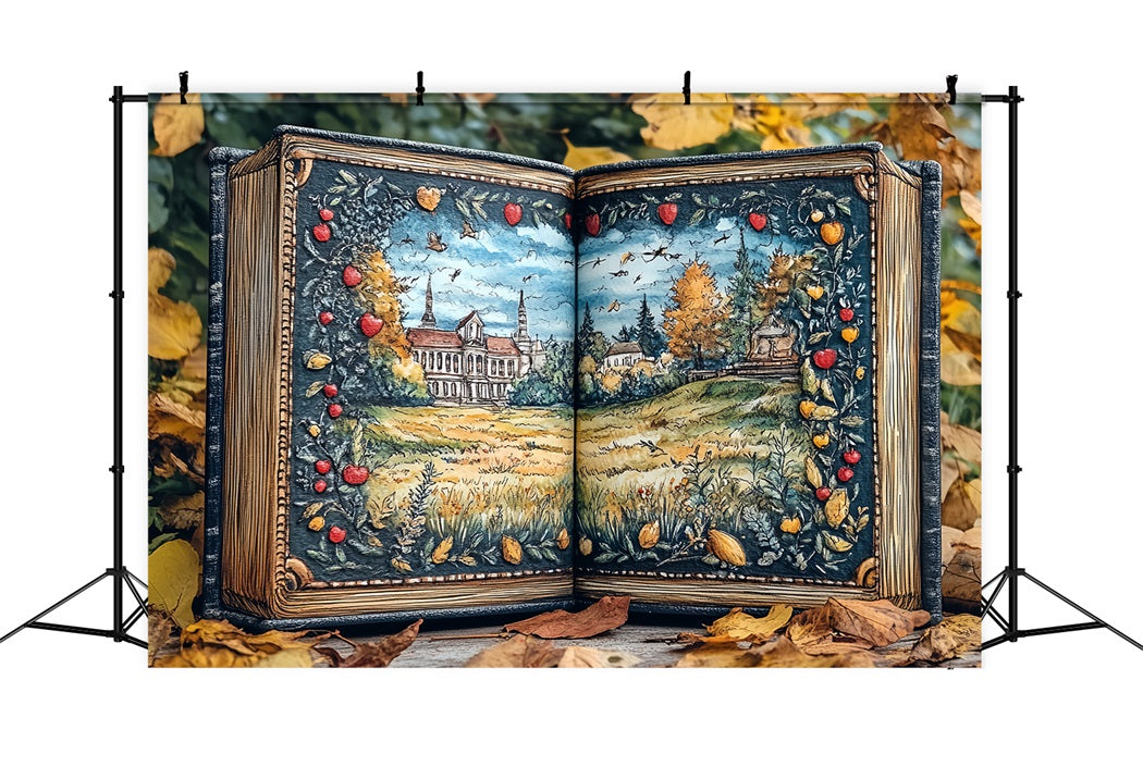 Book Backdrop Autumn Storybook Illustrated Landscape School Photo Backdrop CSH58-114