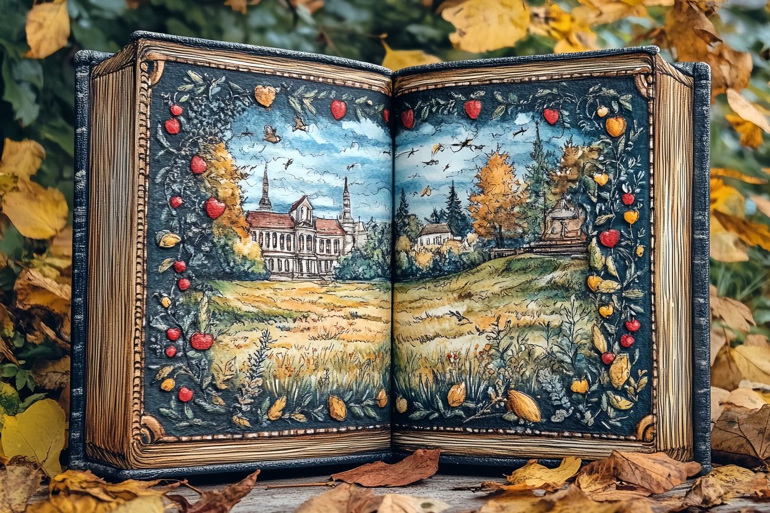 Book Backdrop Autumn Storybook Illustrated Landscape School Photo Backdrop CSH58-114
