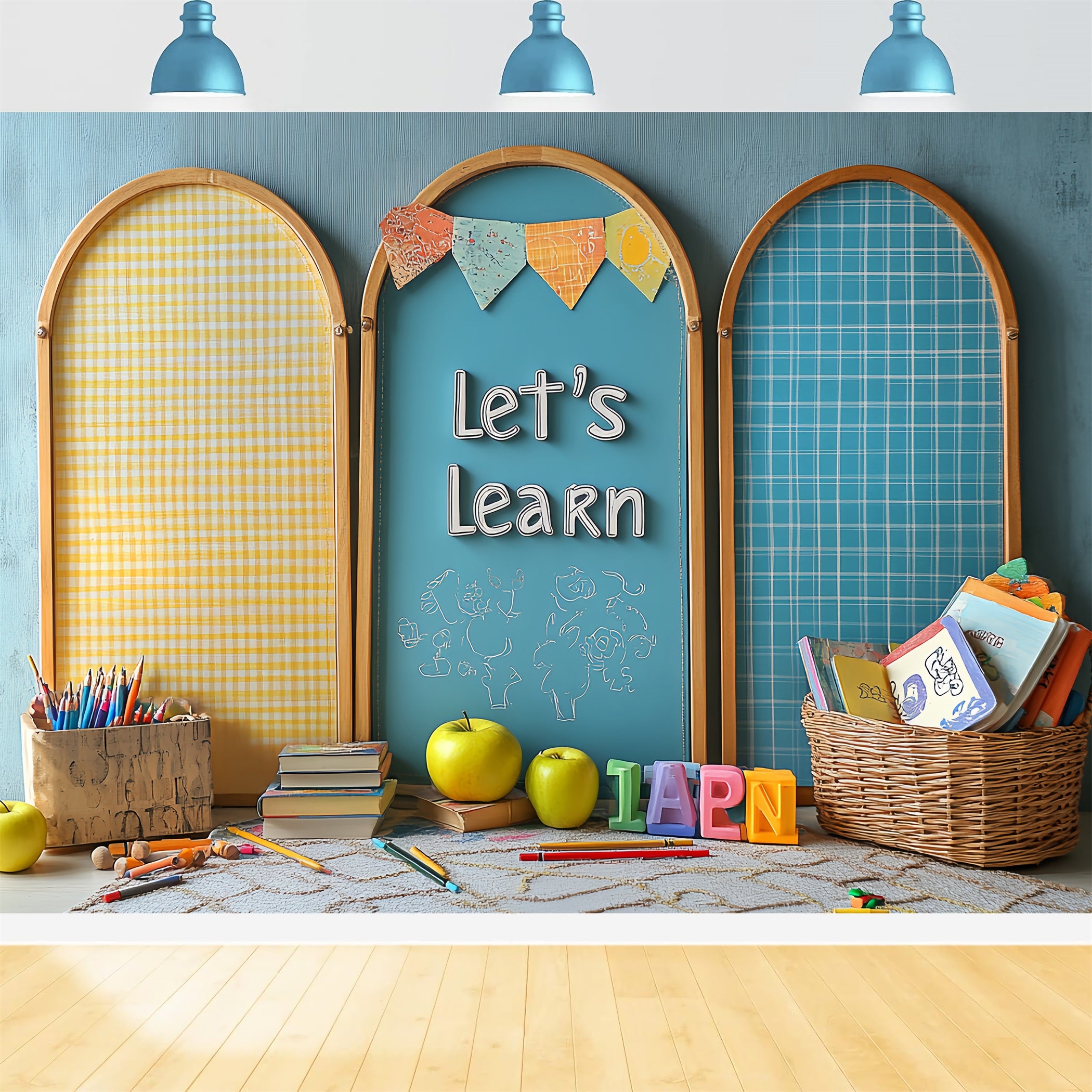 Book Backdrop Colorful Classroom Supplies Setup Back to School Backdrop CSH58-115