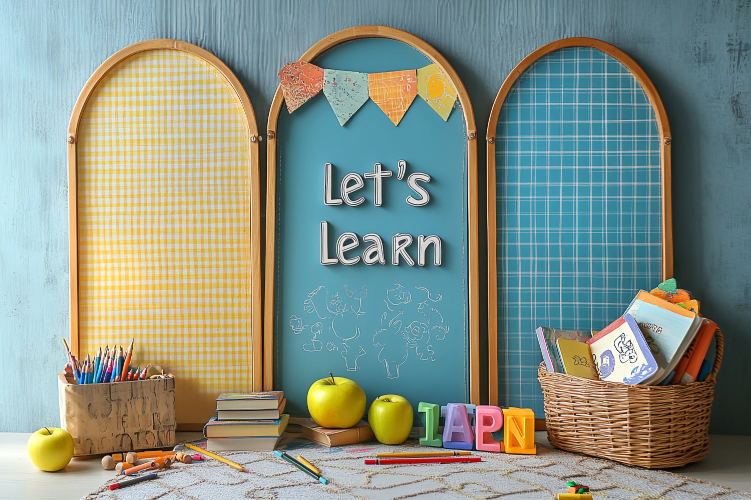 Book Backdrop Colorful Classroom Supplies Setup Back to School Backdrop CSH58-115