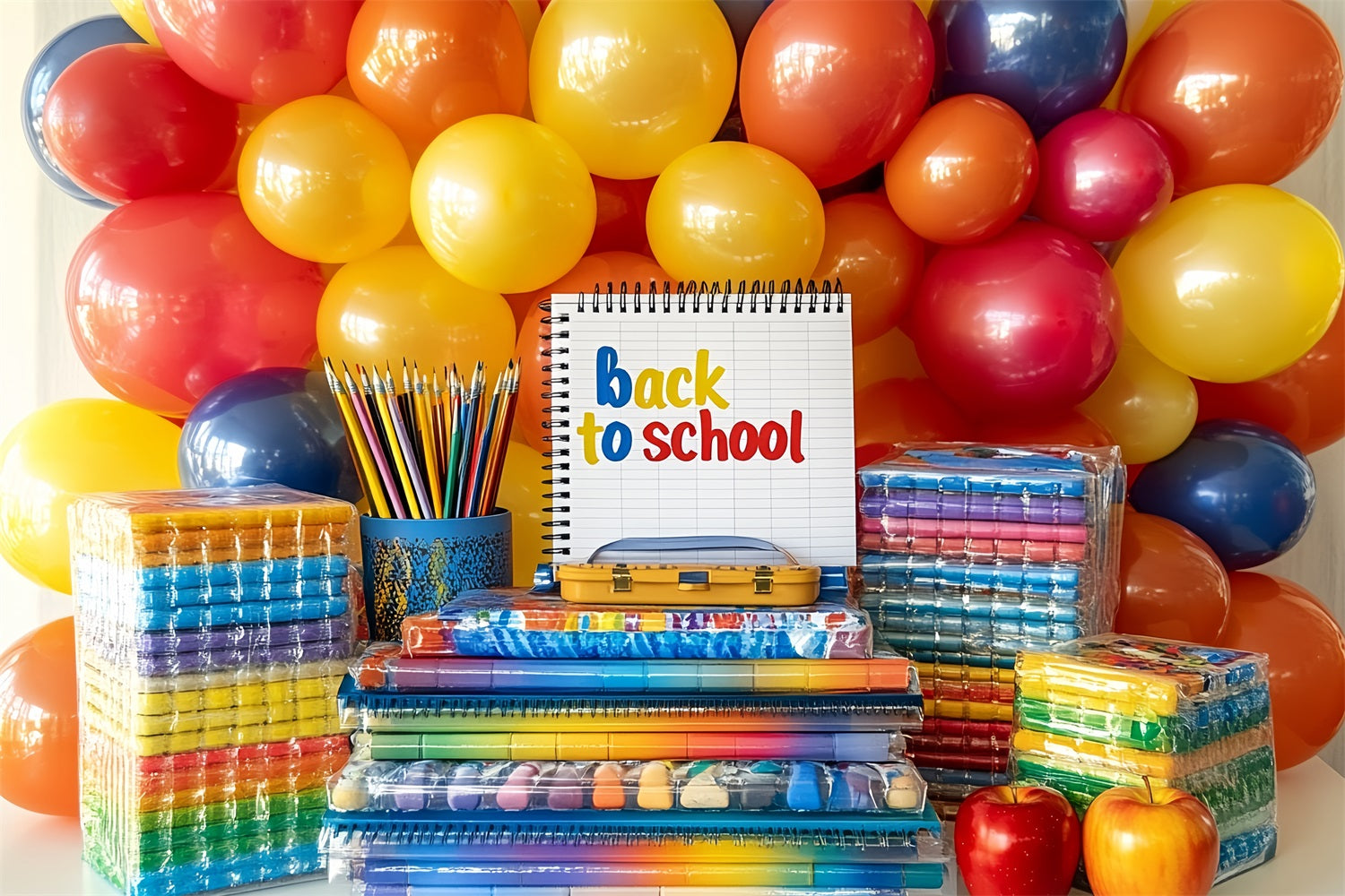 Book Backdrop Rainbow Balloons School Supplies Display School Backdrop CSH58-116
