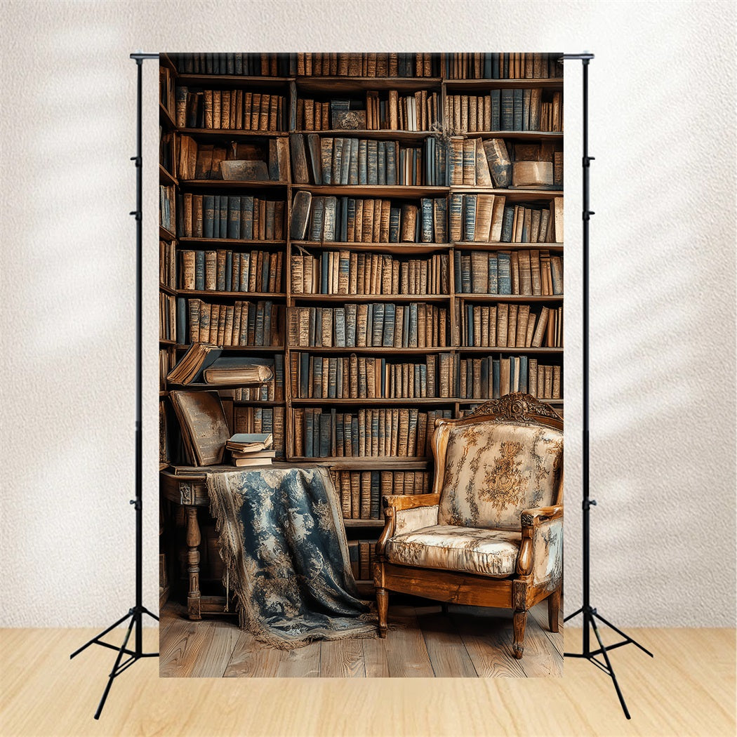 Bookshelf Backdrop Vintage Library Armchair Bookshelf School Photo Backdrops CSH58-119