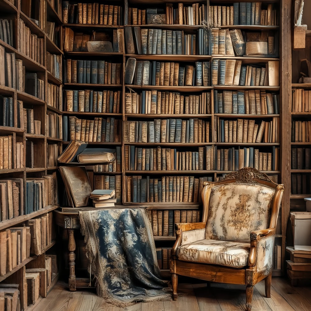 Bookshelf Backdrop Vintage Library Armchair Bookshelf School Photo Backdrops CSH58-119