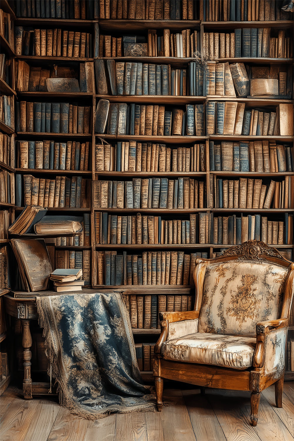 Bookshelf Backdrop Vintage Library Armchair Bookshelf School Photo Backdrops CSH58-119