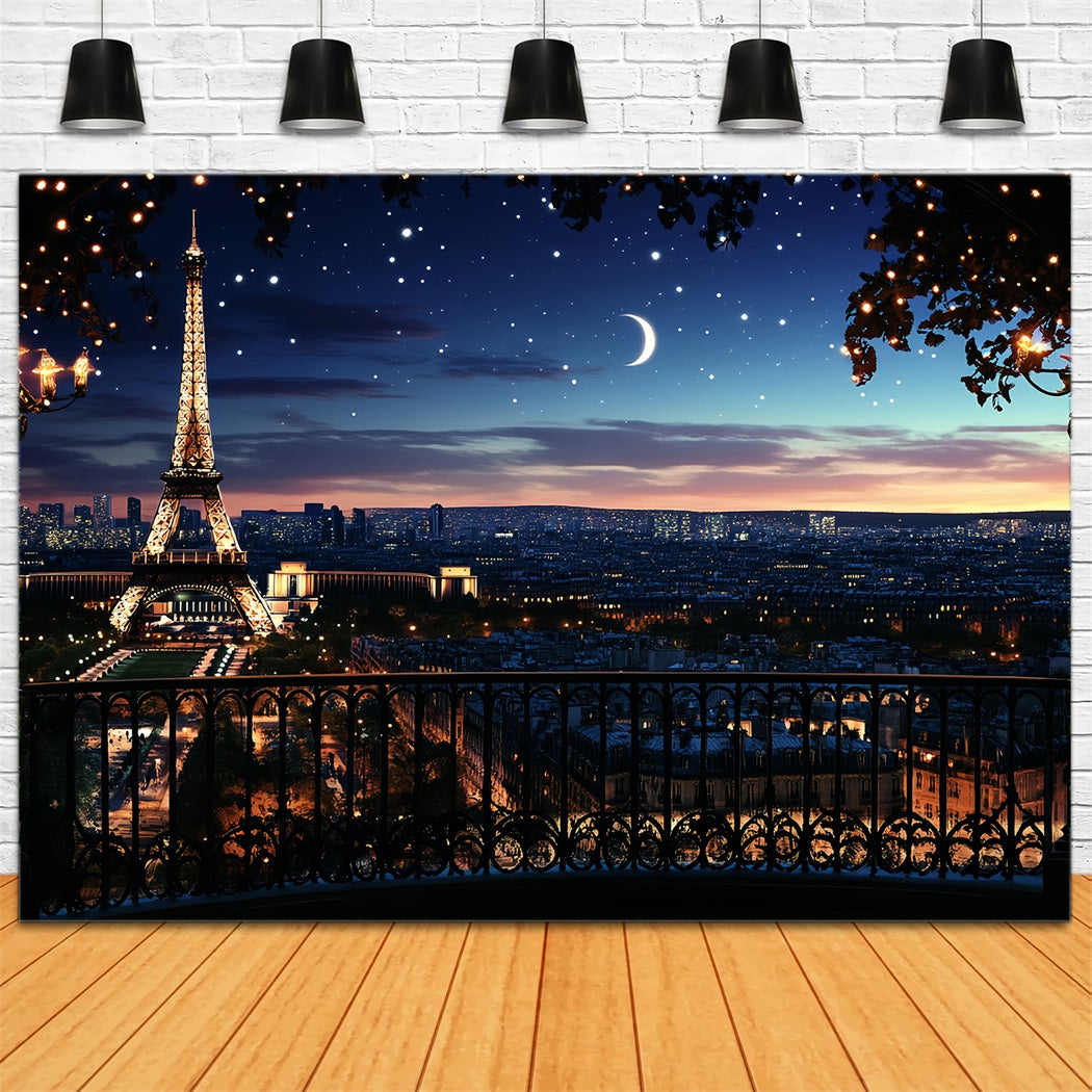 Eiffel Tower Backdrop Romantic Starry Night Paris Photo Backdrop CSH58-12