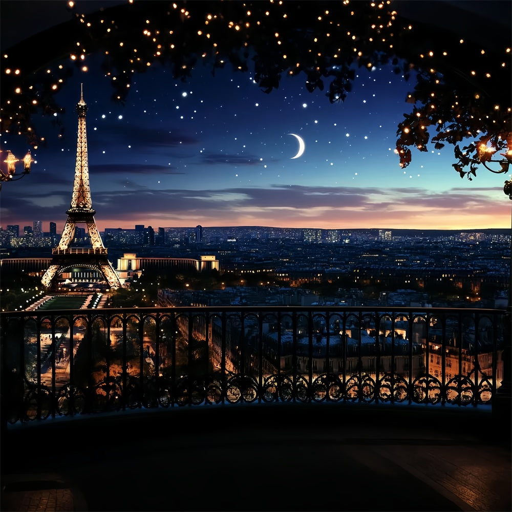 Eiffel Tower Backdrop Romantic Starry Night Paris Photo Backdrop CSH58-12