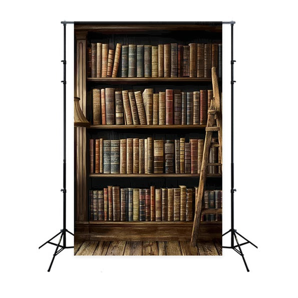 Bookshelf Backdrop Classic Bookshelf Ladder Lamp Back To School Backdrops CSH58-120