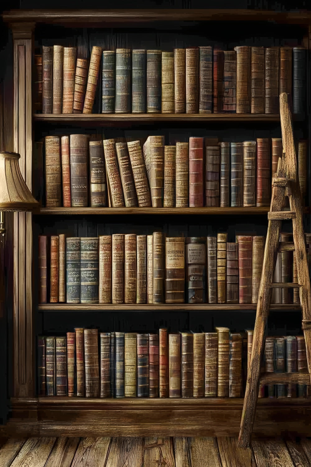 Bookshelf Backdrop Classic Bookshelf Ladder Lamp Back To School Backdrops CSH58-120