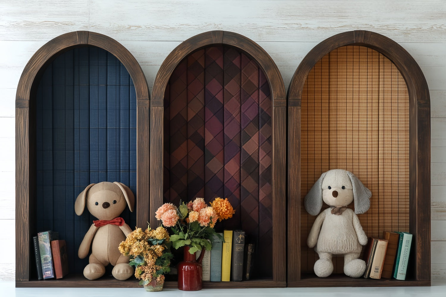 Bookshelf Backdrop Arched Shelf Plush Toys Books Back to School Backdrop CSH58-121