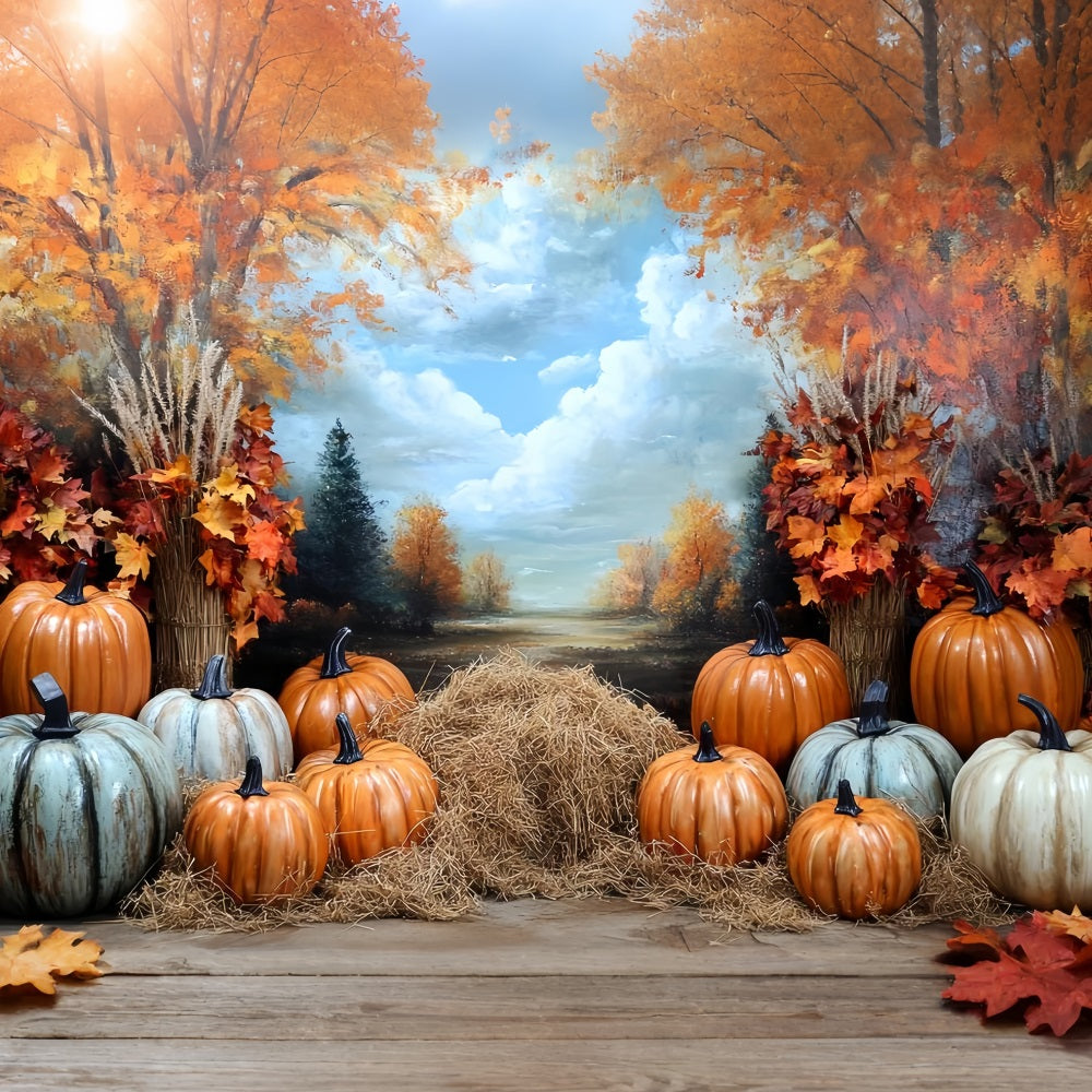 Thanksgiving Backdrop Golden Pumpkin Autumn Forest Thanksgiving Photo Backdrop CSH58-123