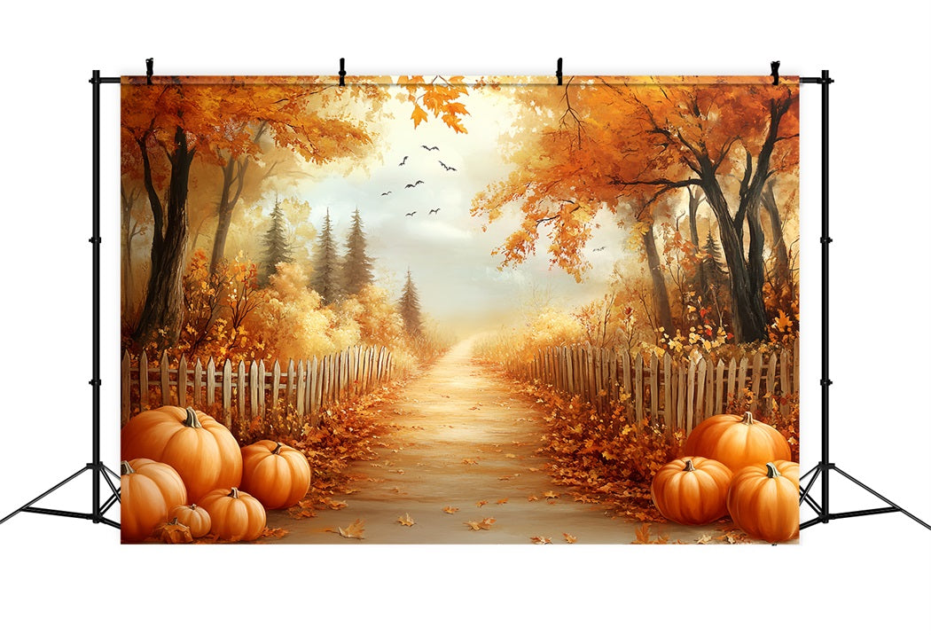 Thanksgiving Backdrop Pumpkin Pathway Autumn Trees Thanksgiving Backdrop Ideas CSH58-124