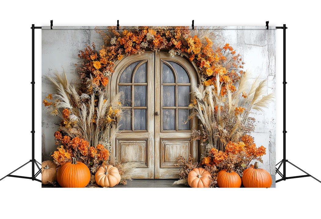Thanksgiving Backdrop Pumpkin Harvest Rustic Door Fall Thanksgiving Backdrop CSH58-126