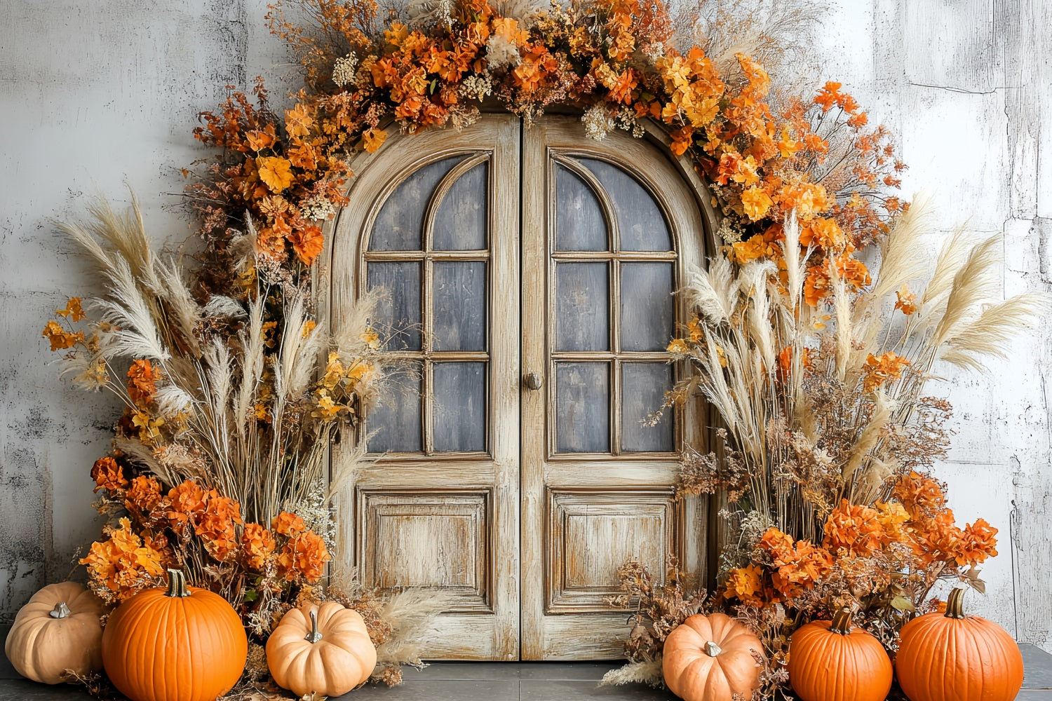 Thanksgiving Backdrop Pumpkin Harvest Rustic Door Fall Thanksgiving Backdrop CSH58-126
