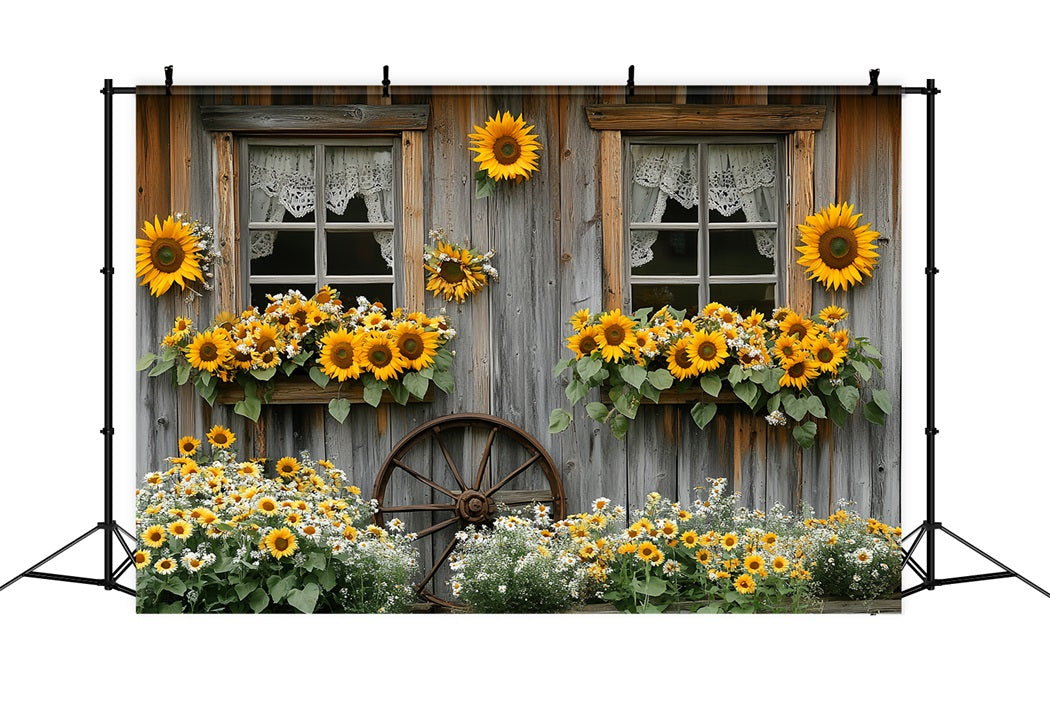 Sunflower Backdrop Rustic Cottage Window Bloom Thanksgiving Backdrop CSH58-128