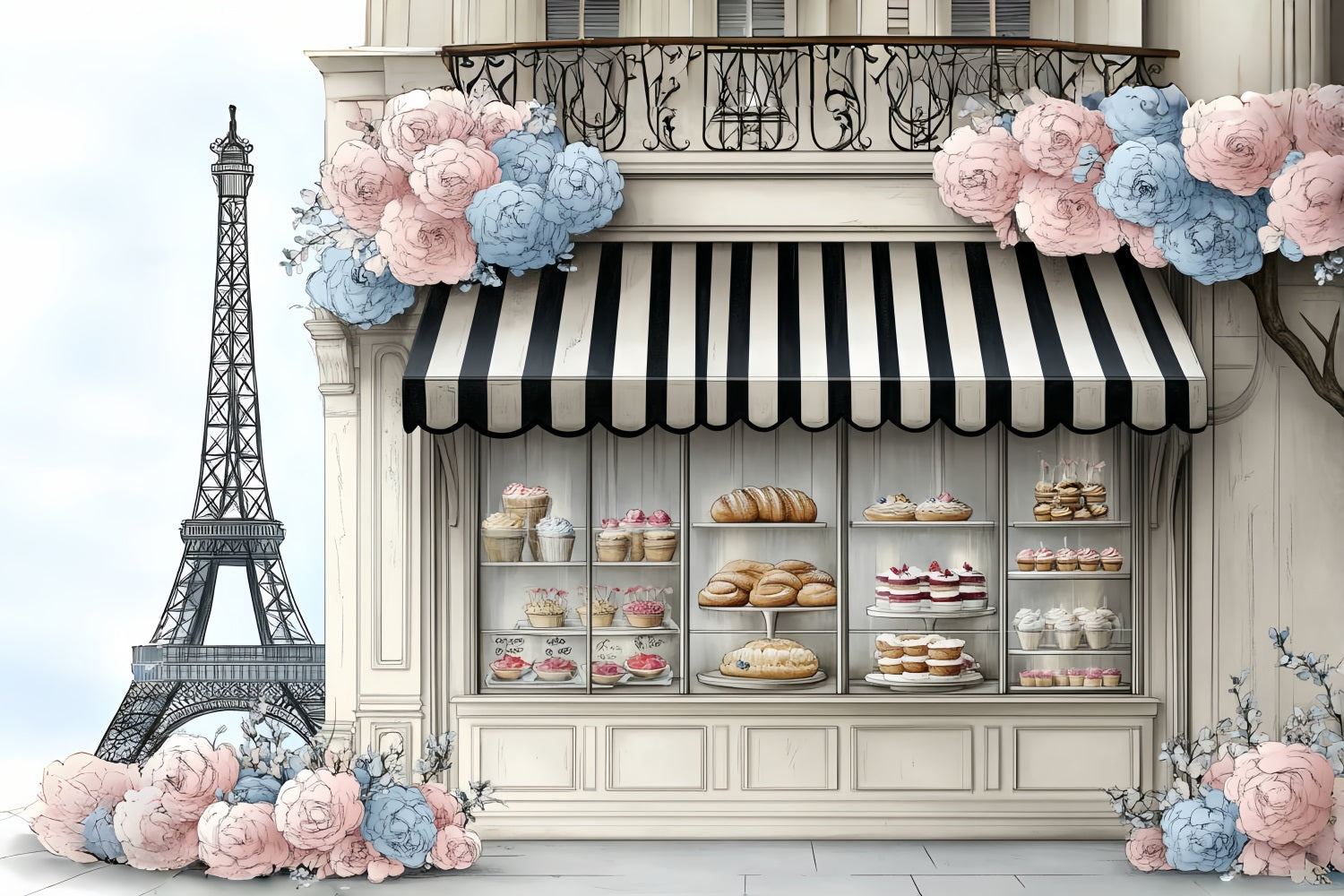 Eiffel Tower Backdrop Paris Spring Sweet Bread Bakery Parisian Backdrop CSH58-13