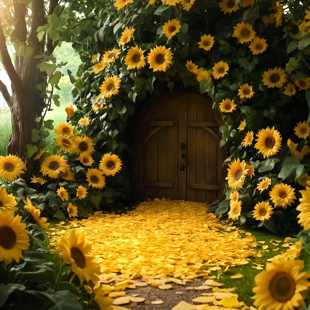 Sunflower Backdrop Cabin Doorway Petal Path Happy Thanksgiving Backdrop CSH58-130