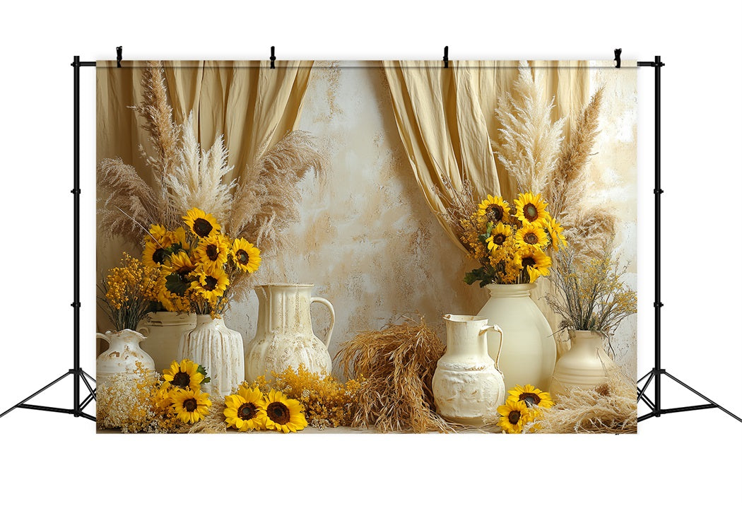 Sunflower Backdrop Boho Rustic Vase Arrangement Thanksgiving Day Backdrop CSH58-131