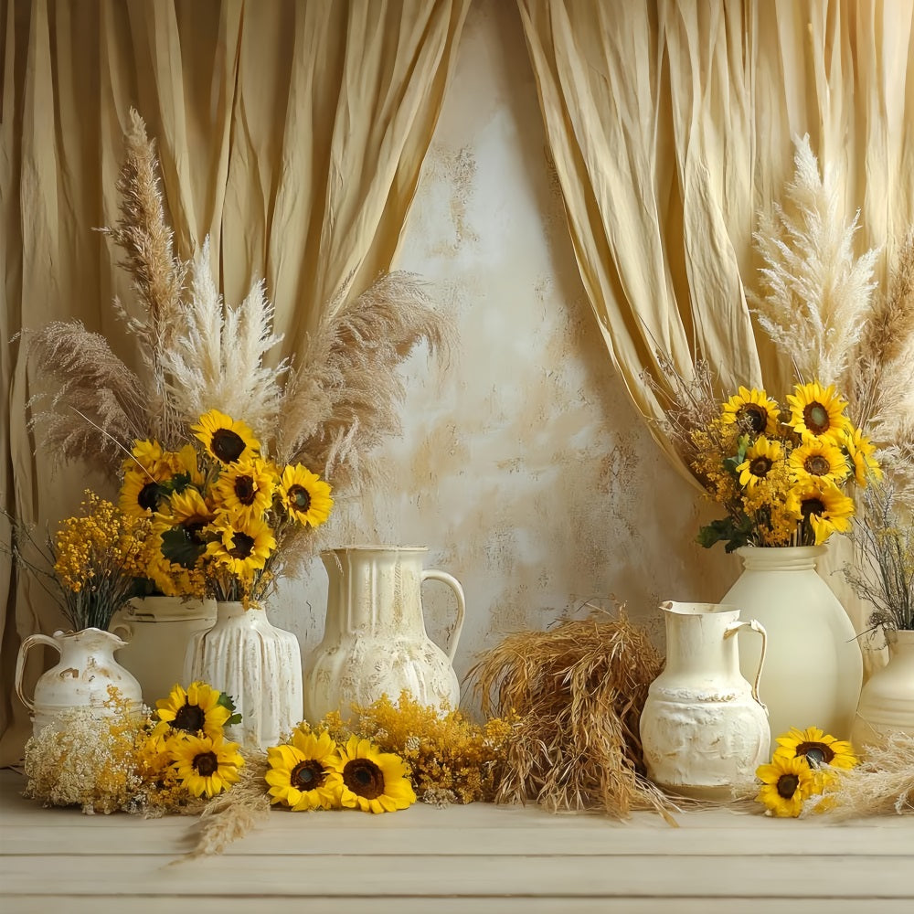 Sunflower Backdrop Boho Rustic Vase Arrangement Thanksgiving Day Backdrop CSH58-131