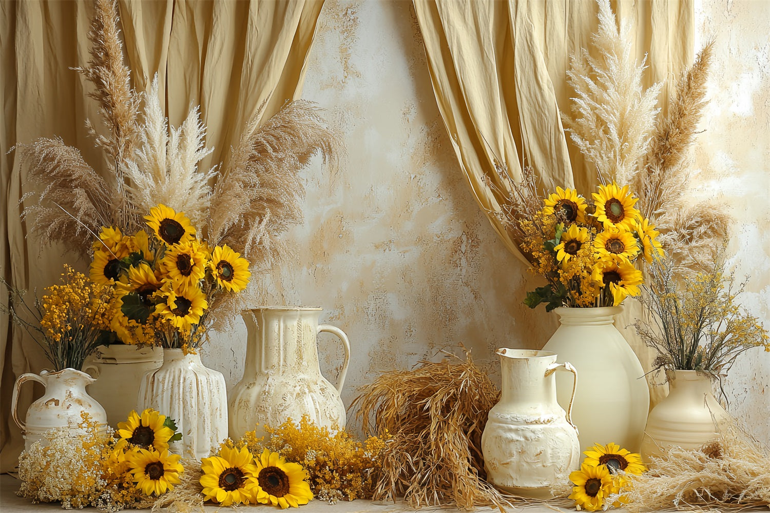 Sunflower Backdrop Boho Rustic Vase Arrangement Thanksgiving Day Backdrop CSH58-131